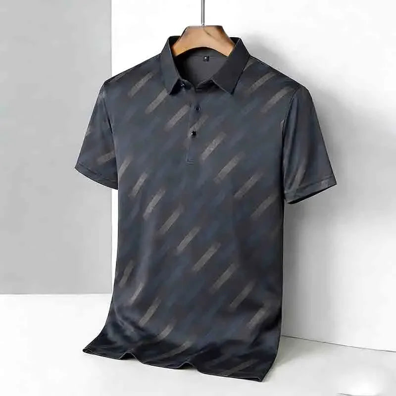 Men's Striped Print Polo Shirt - Short Sleeve Lapel Collar Casual Golf Business Top