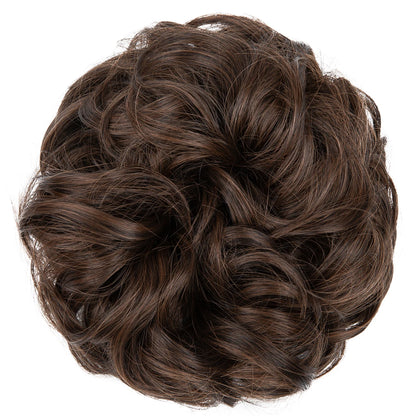 Synthetic Messy Hairpiece Chignon Scrunchie – Blonde & Brown Donut Bun for Women, Elastic Daily Use Hair Extension H9