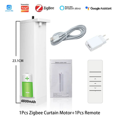 Tuya ZigBee Battery-Powered Electric Curtain Motor – Wireless, Automatic, SmartLife App Remote, Works with Google Home