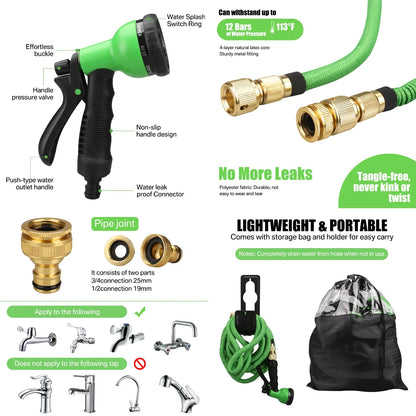 Expandable High-Pressure Garden Water Hose with Double Metal Connector – PVC Magic Hose for Irrigation, Farm & Car Wash Use
