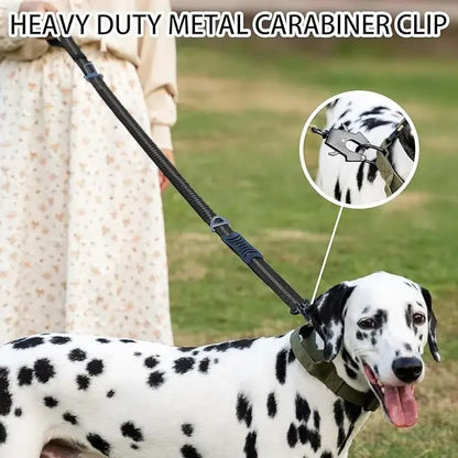 Reflective Shock-Absorbing Dog Leash – Heavy-Duty Tactical Bungee Leash with Car Seatbelt for Large Dogs, No-Pull Pet Leash