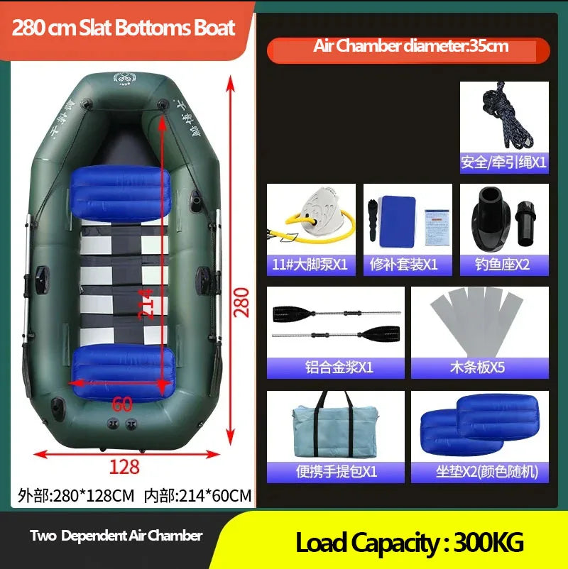 1.75–3.6m Inflatable PVC Fishing Kayak Boat – Air Deck Raft Rubber Dinghy with Clip Net, Portable Fishing Watercraft