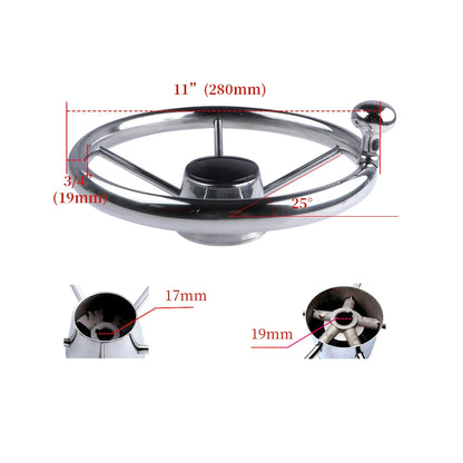 11" Stainless Steel 5-Spoke Boat Steering Wheel with Knob | 25° Marine Yacht Accessory