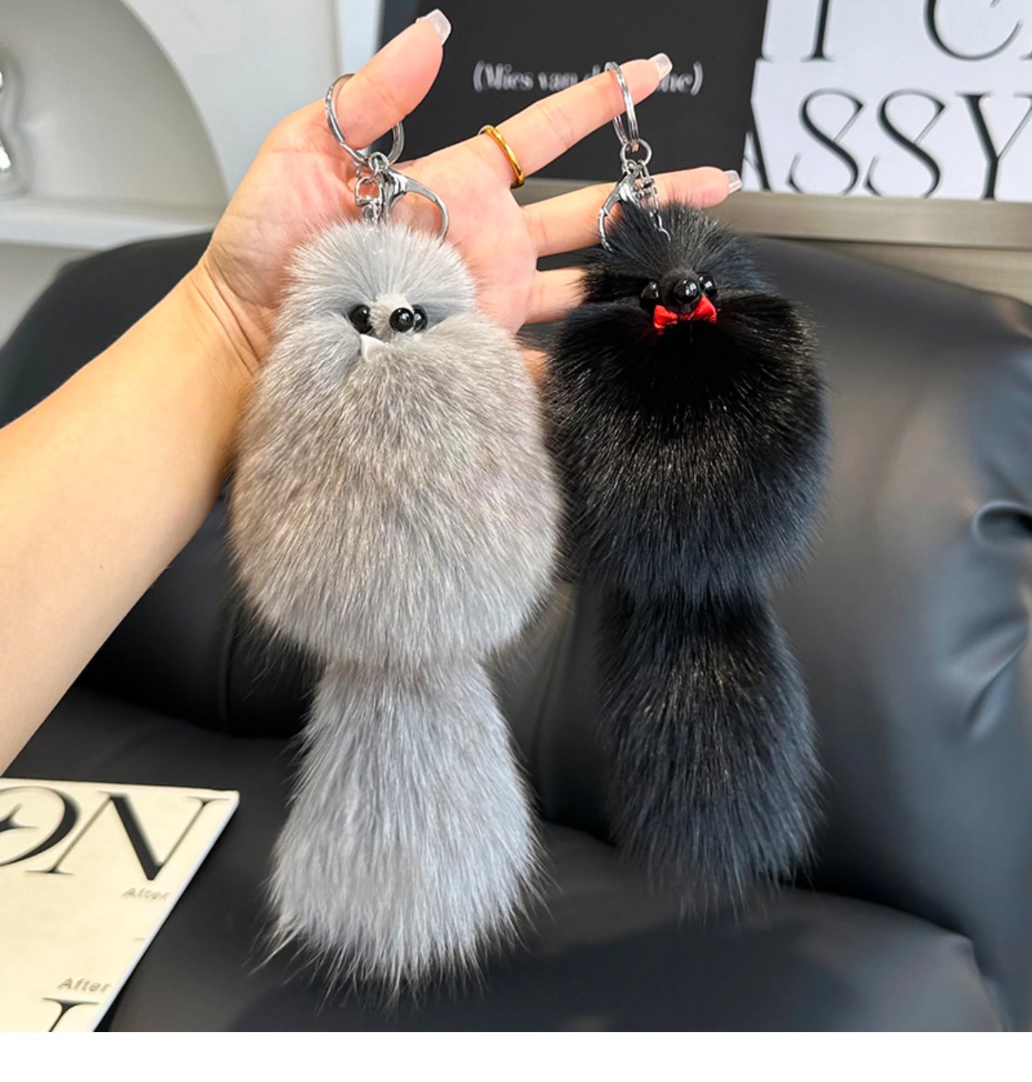2024 Cute Real Fox Fur Plush Keychain – Pompom Bag Pendant & Car Key Ring Toy for Girls