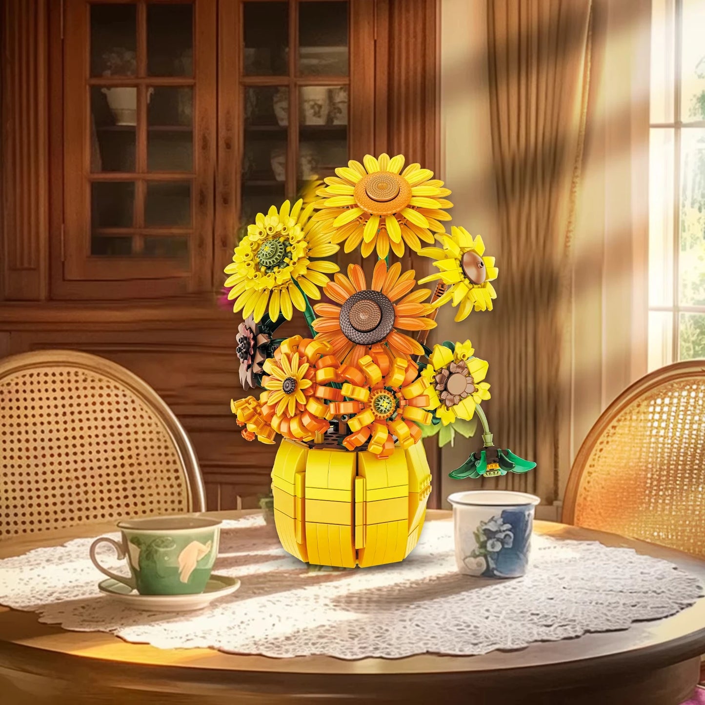 1009PCS Sunflower Building Blocks Set – Flower Bouquet Vase Model for Home Decor & Kids Educational Holiday Gifts
