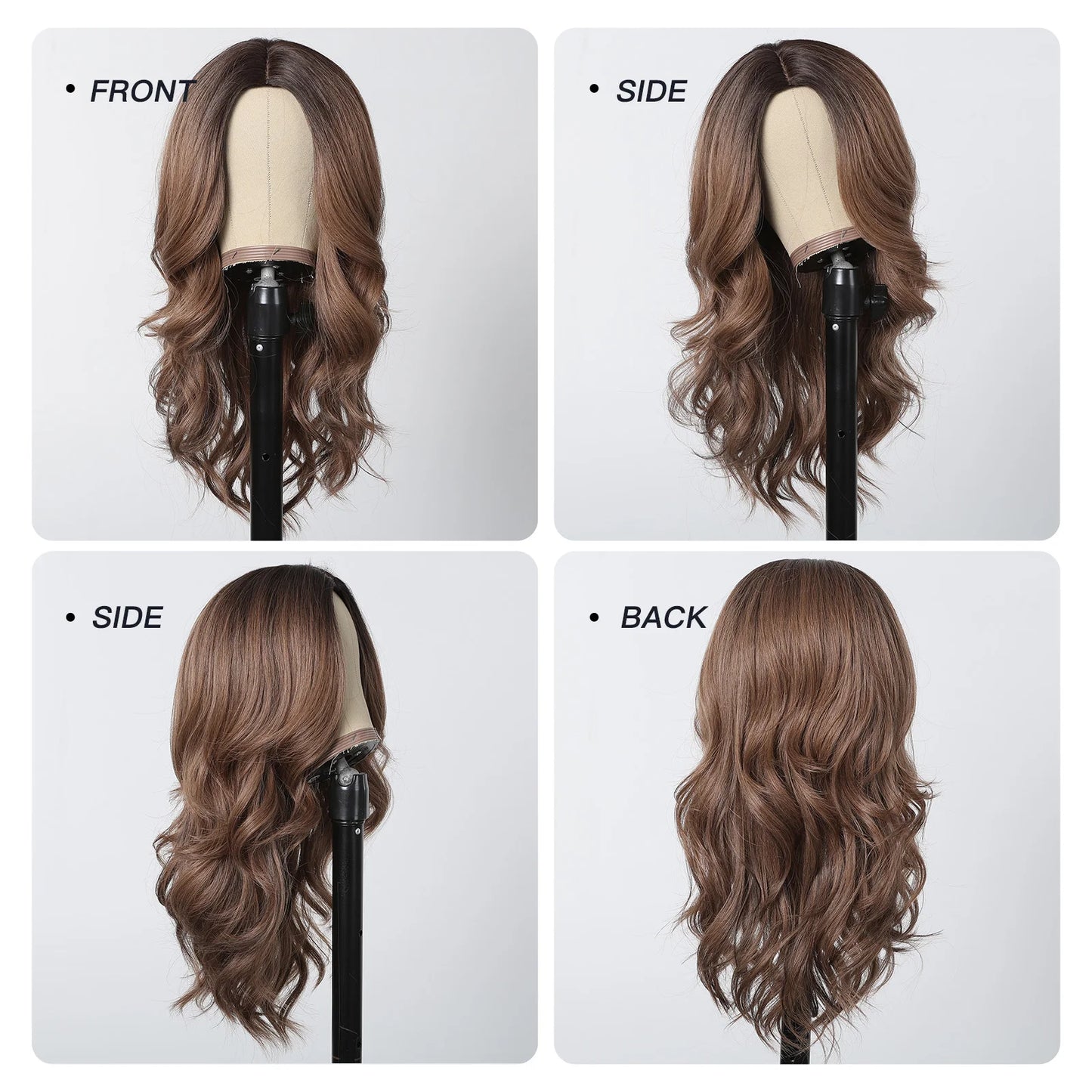 Long Wavy Brown Synthetic Wig for Women – Middle Part, Natural Look, Heat-Resistant Fiber for Daily Wear & Cosplay