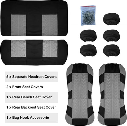 Universal Full Set Car Seat Covers – Front Split & Rear Bench Cloth Protectors for SUV, Sedan & Van Automotive Interior Protection Accessories