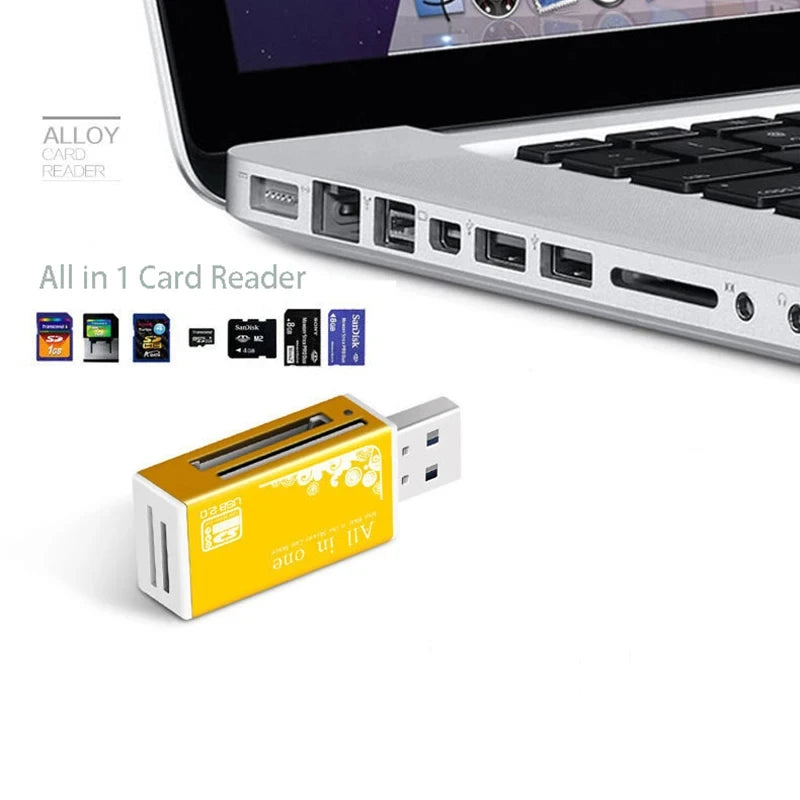 4 Port USB 2.0 Card Reader - Multi-Format Memory Card Adapter for SD, TF, MS, M2, Compatible with Laptops and Desktop PCs