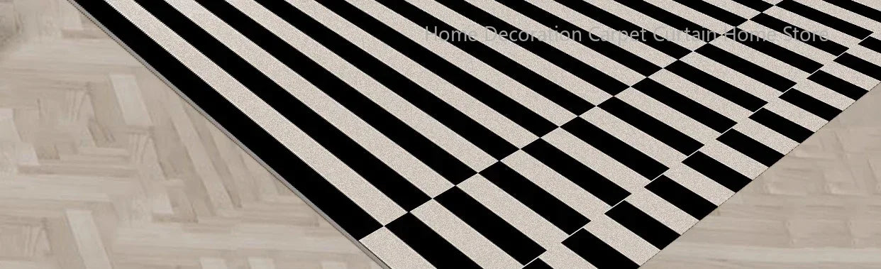 Black Stripe Plush Rug — Non-Slip Luxury Carpet for Living Room, Bedroom, Study, and Nordic Home Decor