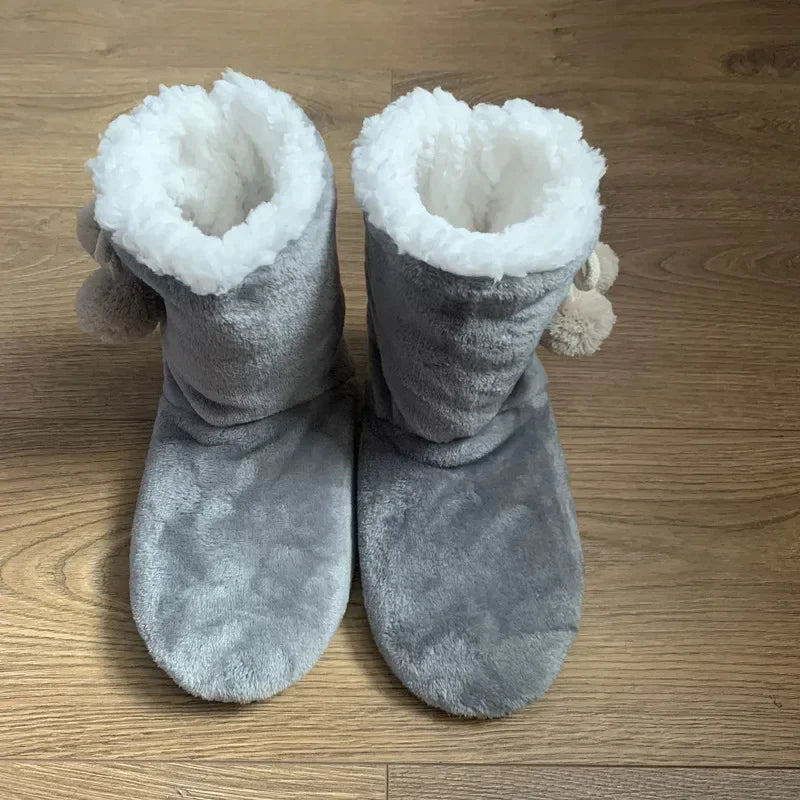Women’s Winter Home Slipper Boots – Warm Fuzzy Plush Indoor Non-Slip Floor Shoes