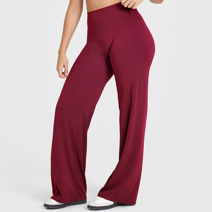 Women's Straight Leg Yoga Pants - Mid-Waist Naked-Feel Pilates & Running Trousers