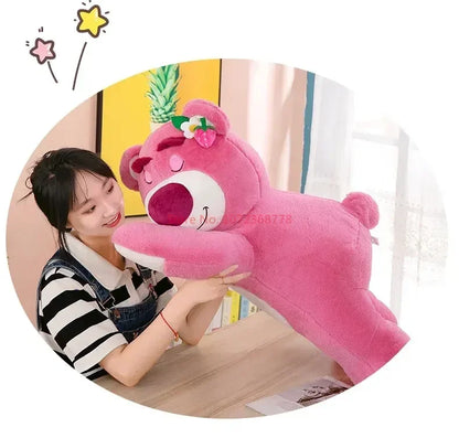 New Disney Kawaii Toy Story Lotso Bear Plush Pillow – Strawberry Sofa Stuffed Toy for Kids & Birthday Gift