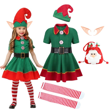 Kids Christmas Elf Costume Set – Green Santa Helper Outfit with Hat for Boys & Girls Holiday Party & Performance Wear
