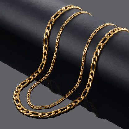 Gold Color Stainless Steel Figaro Chain – 3.0mm-9.5mm for Men & Women, High-Quality Fashion Jewelry