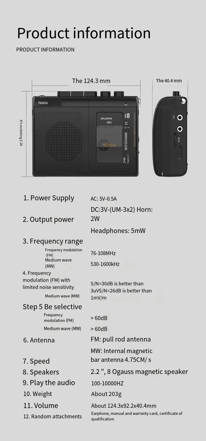 Portable Tape AM/FM Radio – Retro Cassette Music Player Walkman with Loudspeaker & 3.5mm Headphone Support