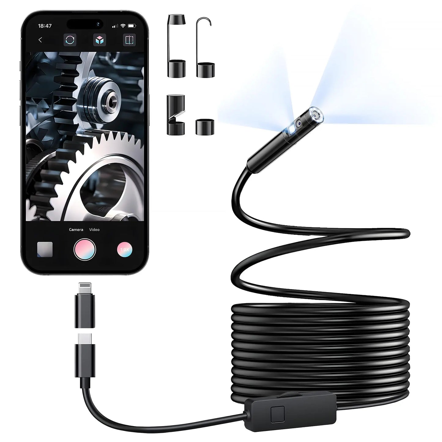 KERUI Endoscope Camera – Single/Dual Lens Borescope with LED, IP67 for iPhone, iPad, Android & Type-C Inspection