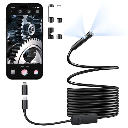 KERUI Endoscope Camera – Single/Dual Lens Borescope with LED, IP67 for iPhone, iPad, Android & Type-C Inspection