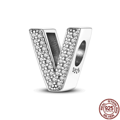 26 A-Z Alphabet Beads 925 Silver LOVE Letter Charms for 3mm Bracelets - CZ Zircon DIY Jewelry Gift