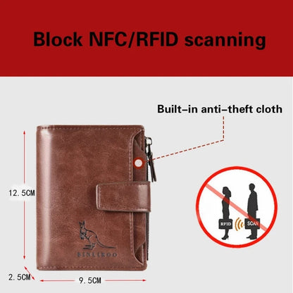 Luxury Leather Men’s Short Wallet – RFID Card Holder with Zipper Coin Purse Portable Billfold