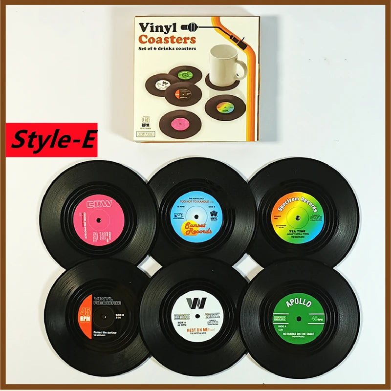 2/4/6PCS Retro Vinyl Record Drink Coasters | Anti-Slip Heat Resistant Mug Mats | Music-Themed Coffee Table Placemats Decor