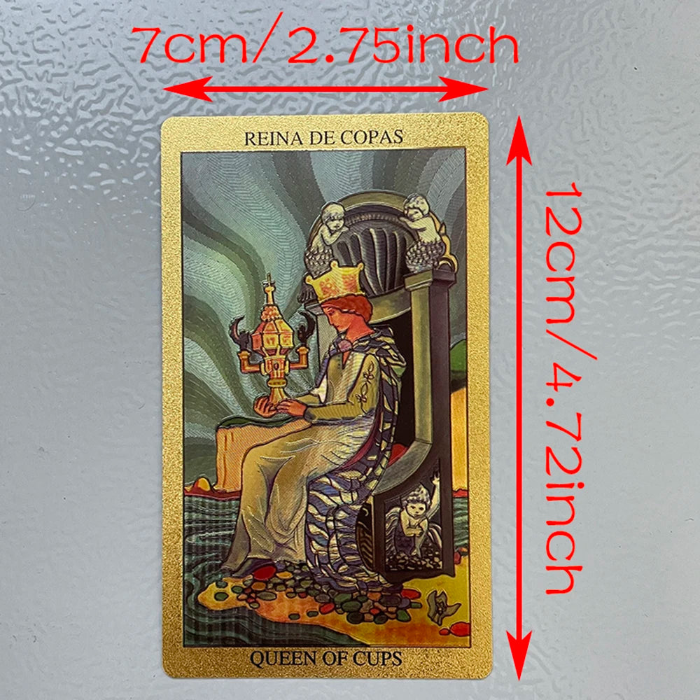 Spanish & English Golden Foil Tarot Cards – 12x7cm Divination Deck for Beginners with 2-Language Guidebook