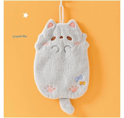 Cute Cartoon Tanuki Hanging Towel – Coral Velvet Absorbent Kitchen & Bathroom Towels, Thick Cloth