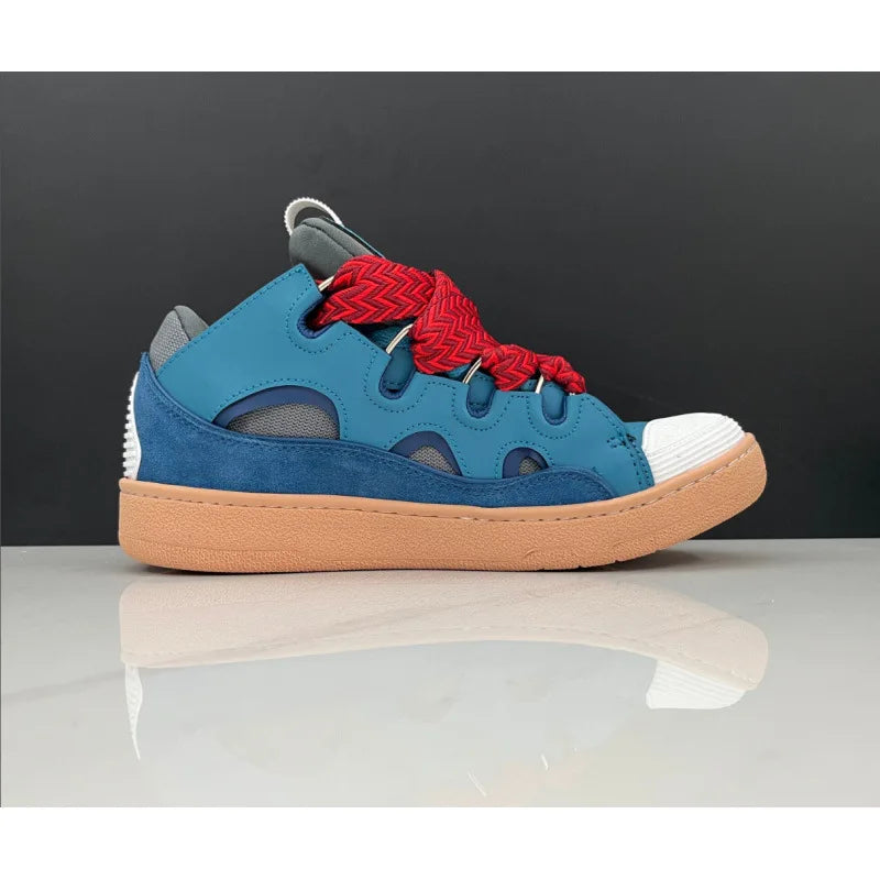 Unisex Leather Lace-Up Sneakers - Retro Casual Sports Shoes with Dad Shoe Style