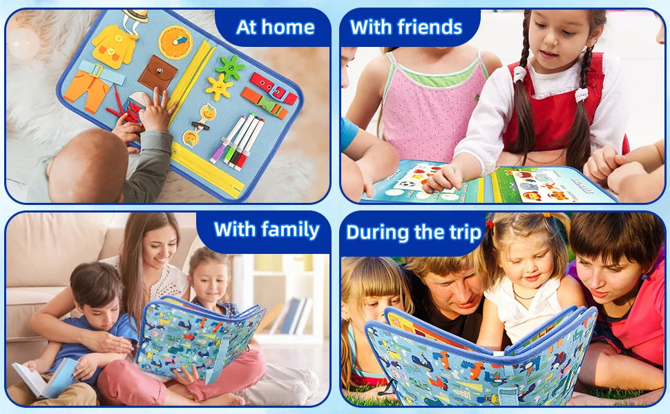 TUNJILOOL Montessori Busy Board – Early Educational Toy for Toddlers, Felt Cloth Story Book, 3D Shape & Color Match