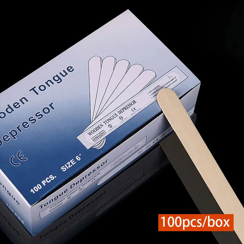 50/100PCS Disposable Tattoo Waxing Sticks - Wooden Tongue Depressor with Independent Sterilization Package