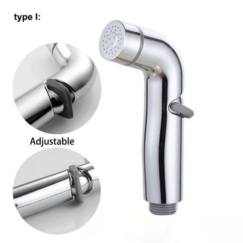 White Silver ABS Toilet Bidet Sprayer - Self-Cleaning Handheld Bathroom Shower Head with Faucet Nozzle, Hose & Holder Set