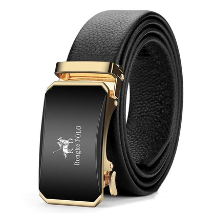 OYIFAN Men’s Genuine Leather Belt – Designer Alloy Buckle Automatic Ratchet Belt