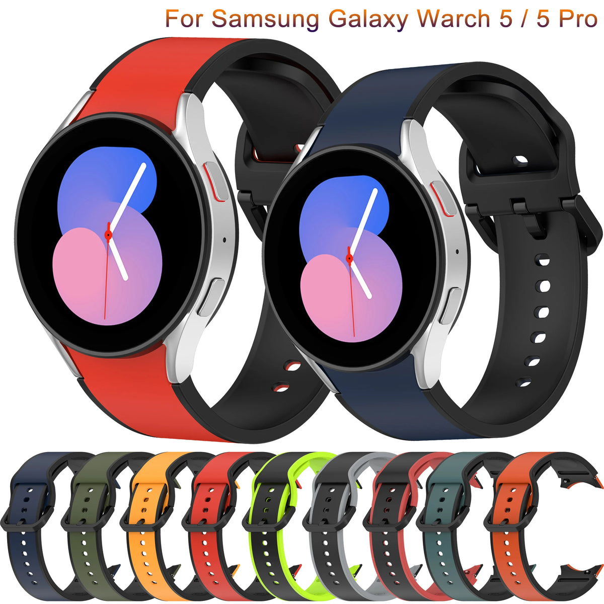 Sport Silicone Watch Strap for Samsung Galaxy Watch - Replacement Band for Galaxy Watch 5 Pro 45mm, Watch 4 Classic 46mm/42mm, and Watch 5/4 40mm/44mm