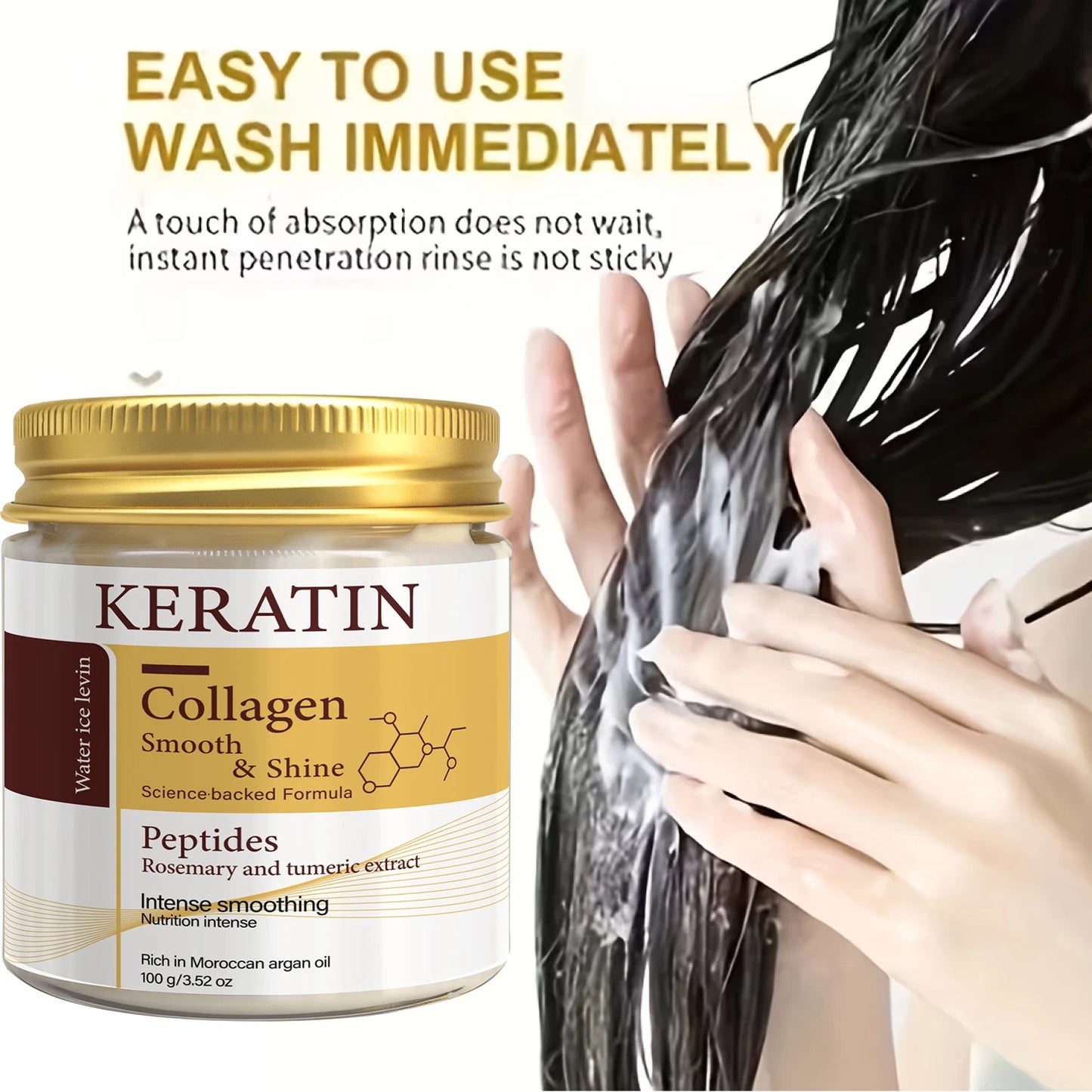 Keratin Collagen Hair Mask - Peptide & Rosemary Deep Conditioning Treatment for Smoothing, Shine & Hair Repair