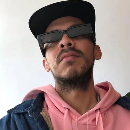 Luxury Rectangle Vintage Sunglasses for Men – Hip Hop Designer Black Small Frame UV400 Shades