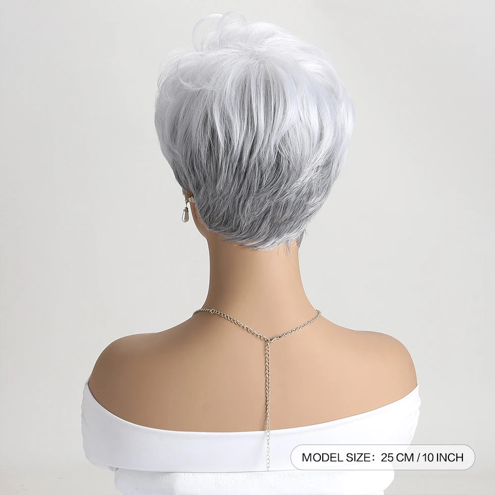 Short Natural Straight White Wig for Women – Heat-Resistant Daily & Party Wig