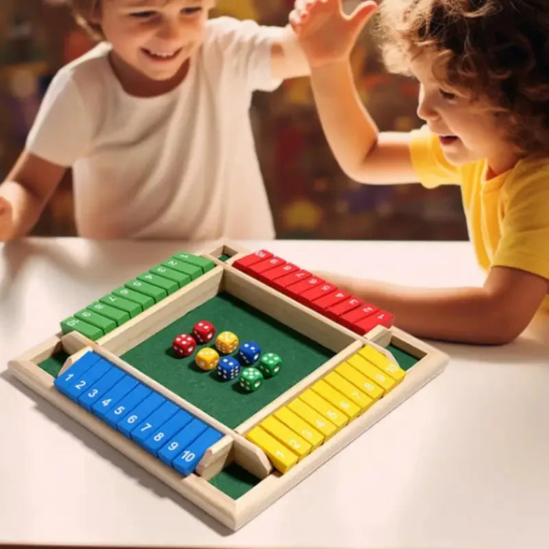 Wooden Arithmetic Dice Board Game – Flip Card Box with 4-Sided Number Tiles, Fun Multiplayer Family & Party Game