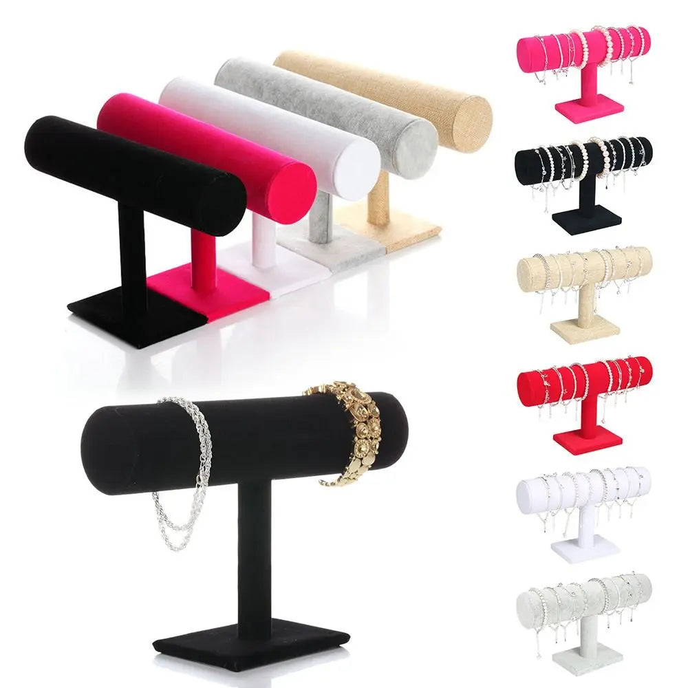 6-Color Upright Velvet Bracelet & Chain Watch Display Rack – Hard Jewelry Organizer Stand Holder