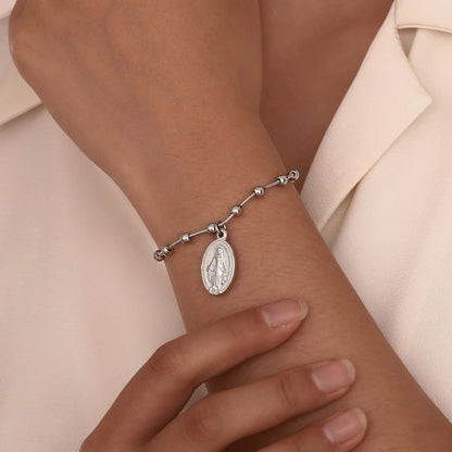 Vnox Gold Plated Rosary Bracelet – Stainless Steel Cross & Virgin Mary Religious Prayer Jewelry for Women & Girls Gift Accessories
