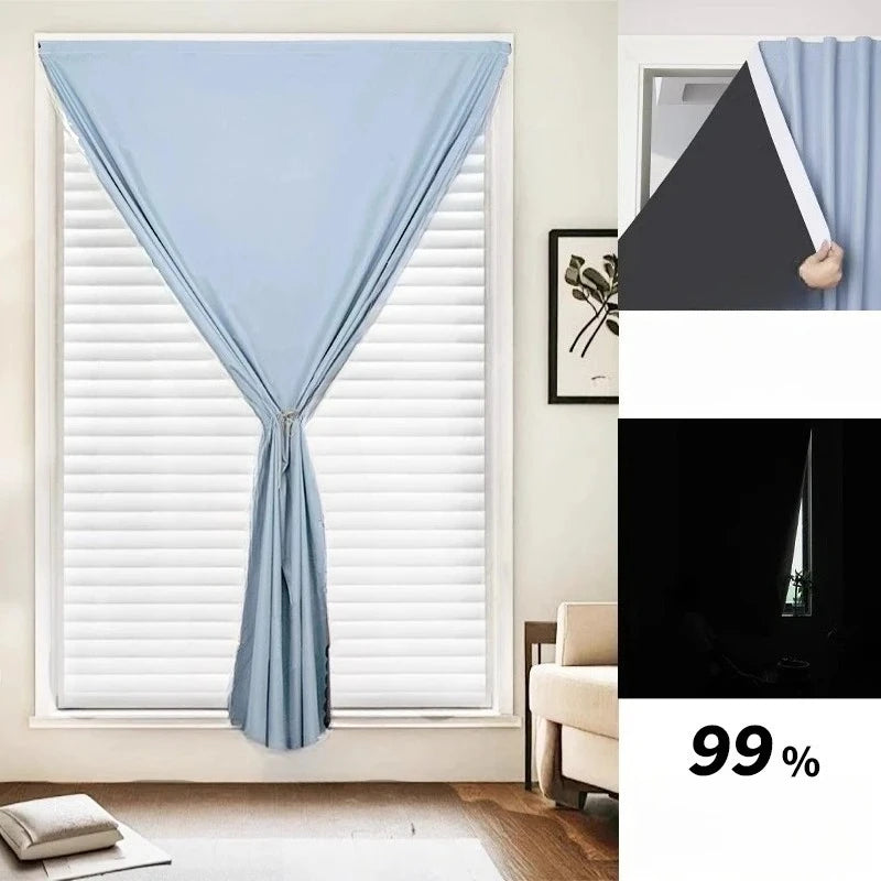 No-Drill 100% Blackout Short Curtains – Easy Install Thermal & UV-Proof Window Drapes for Door, Kitchen, Bedroom & Living Room