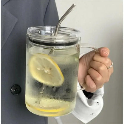 Transparent Glass Tumbler with Lid and Straw - Versatile Drinking Cup for Coffee, Juice, and Milk