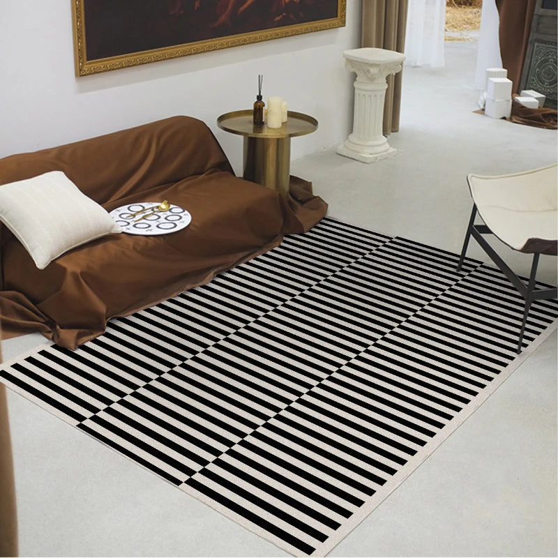 Light Luxury Black & White Plaid Rug — Fluffy Soft Carpet for Bedroom, Living Room, Study, and Home Decor