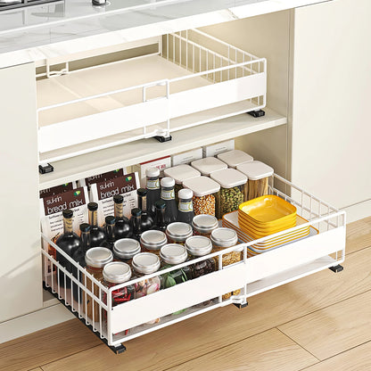 Expandable Cabinet Drawer Organizer - Pull-Out Storage Tray with 3 Sliding Rails