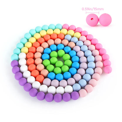 15mm Silicone Beads Set - Colorful Loose Beads for DIY Keychains, Jewelry & Beaded Pen Crafts
