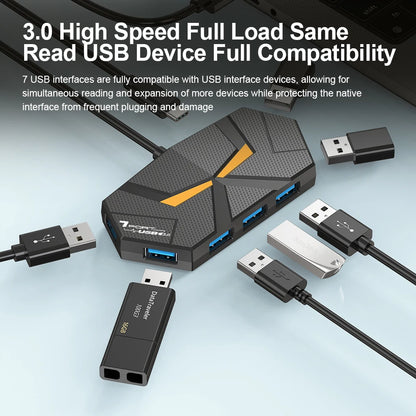 7-Port USB 3.0 Hub Type-C Docking Station — High-Speed 5Gbps Adapter for Laptop, Hard Drive, Mouse & Keyboard