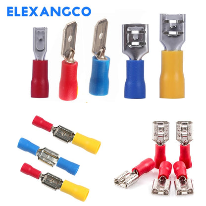 50PCS Insulated Spade Wire Connectors Set – 2.8/4.8/6.3mm Male & Female Electrical Crimp Terminals (Red, Blue, Yellow)