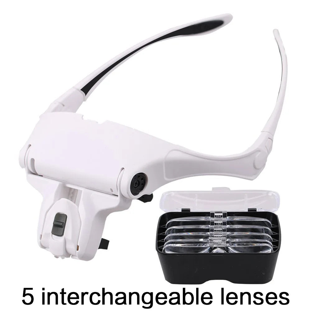 LED Magnifying Glass Head Loupe – Bright Jeweler & Watch Repair Magnifier with 5 Lenses