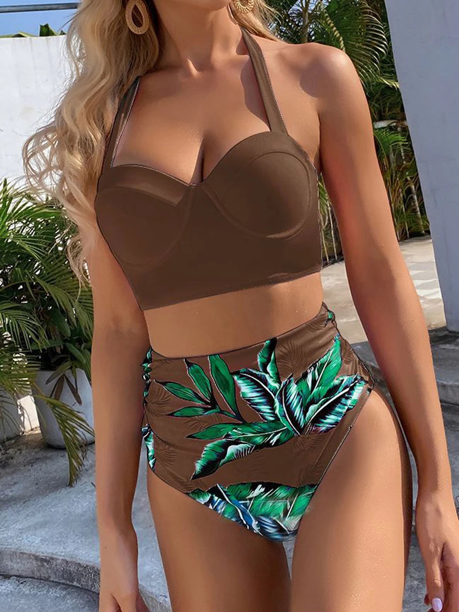 Women’s Butterfly Print Push Up Bikini Set - High Waist Padded Swimsuit for Summer Beachwear