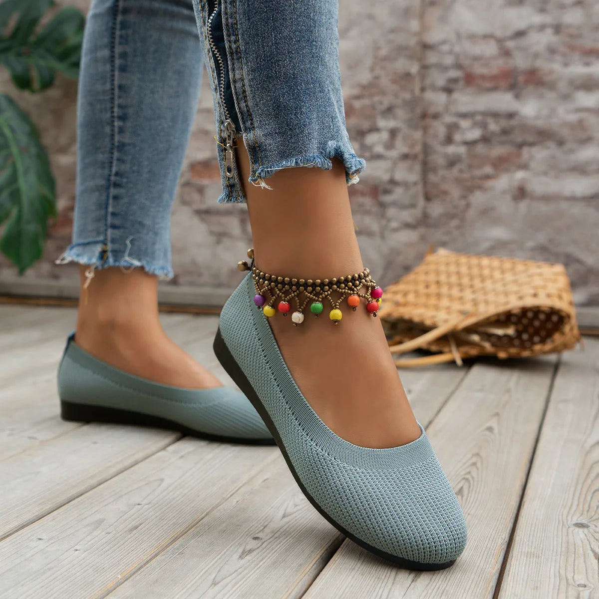 Women’s Round Toe Knit Flats – Comfortable Slip-On Ballet Shoes, Casual Office Moccasins & Plus Size Boat Shoes
