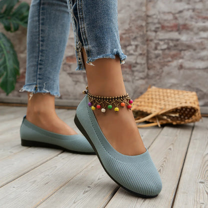 Women’s Round Toe Knit Flats – Comfortable Slip-On Ballet Shoes, Casual Office Moccasins & Plus Size Boat Shoes