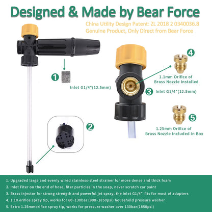 Adjustable Foam Cannon for Pressure Washer: Snow Foam Lance for High Pressure Car Washing - Soap Foamer & Foam Generator